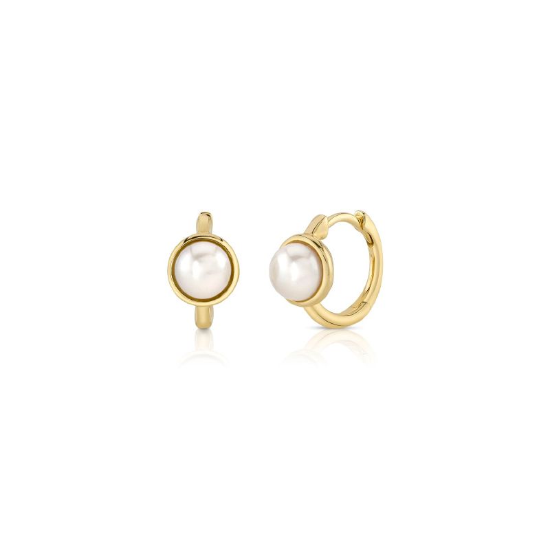 A Pair Of 14K Yellow Gold And Cultured Pearl Huggie Earrings