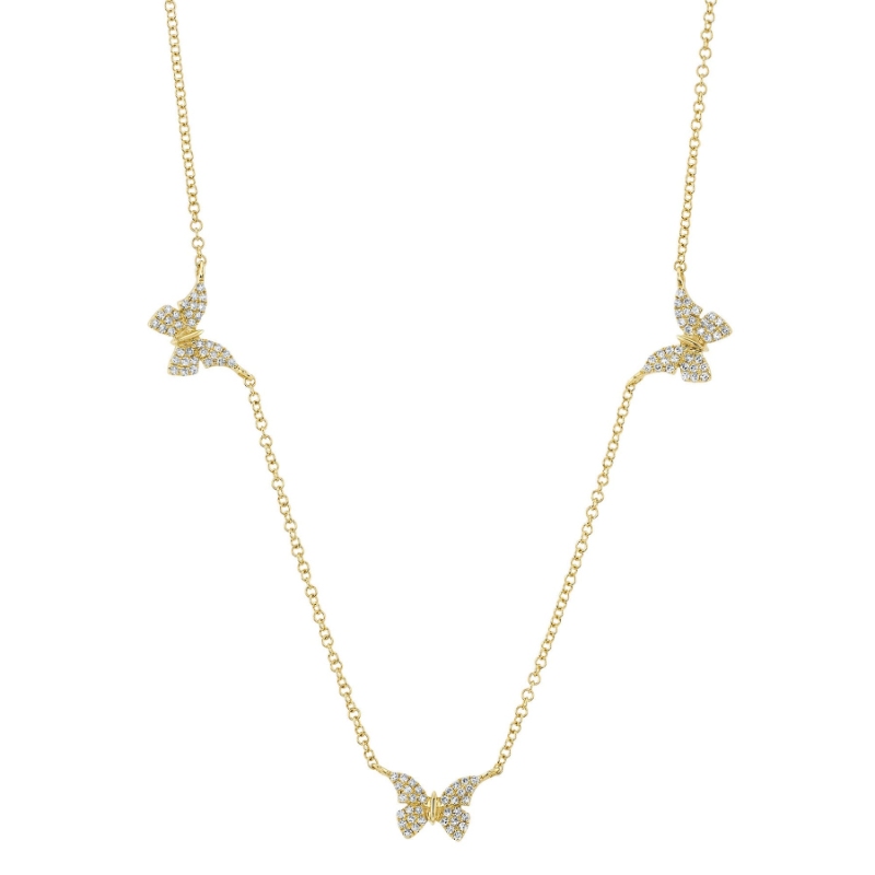 A 14K Yellow Gold And Diamond Butterfly Necklace