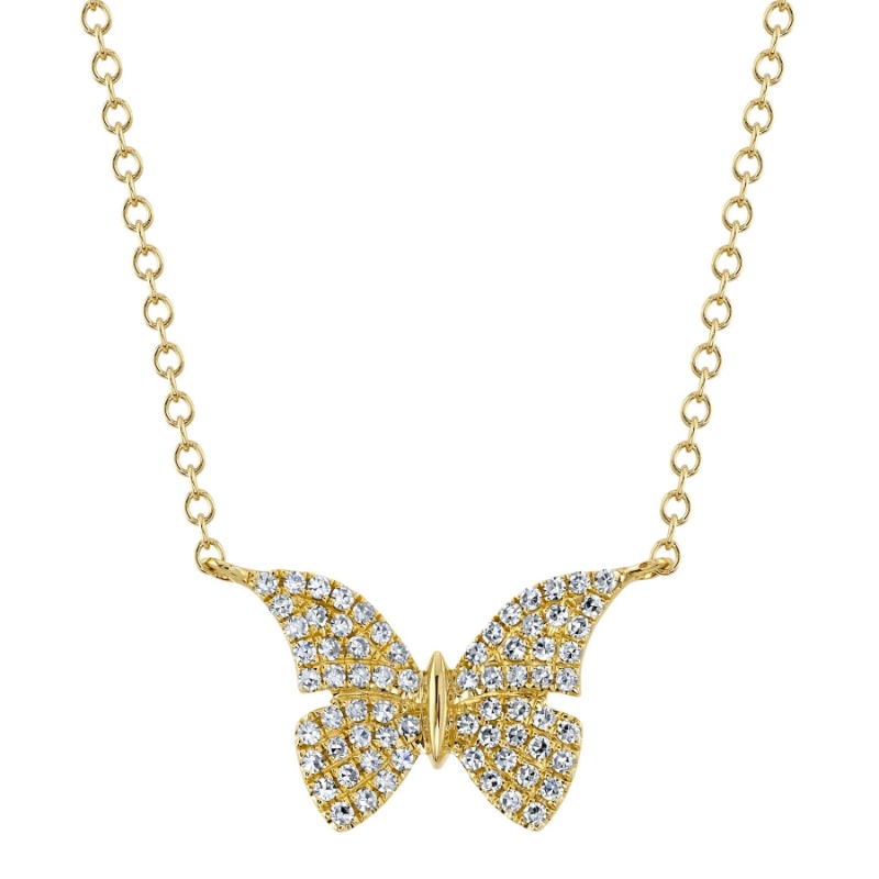 A 14K Yellow Gold Diamond Butterfly Necklace