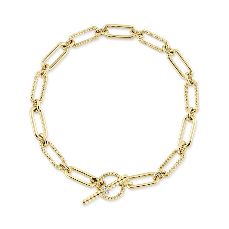 14K Yellow Gold And Diamond Paper Clip Link Bracelet