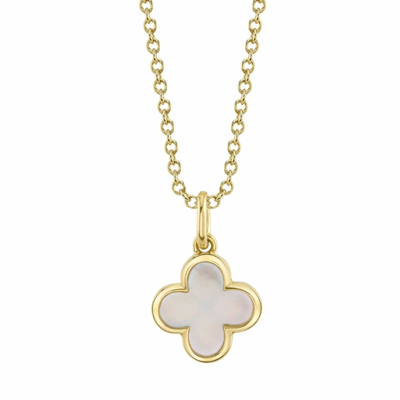 A 14K Yellow Gold Mother Of Pearl Clover Necklace