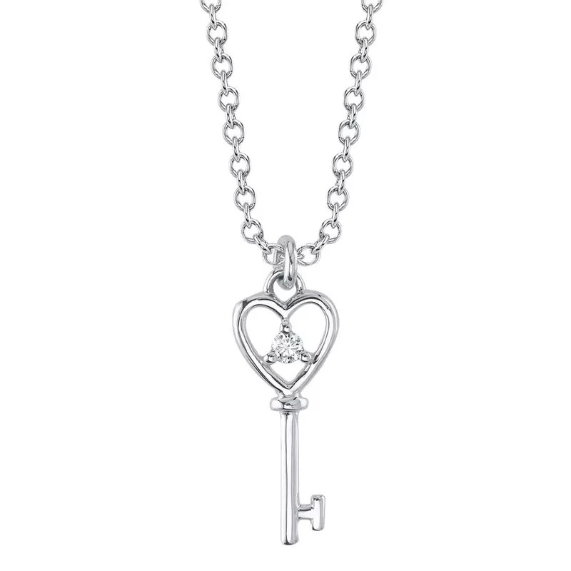 A 14K White Diamond Diamond Heart Key