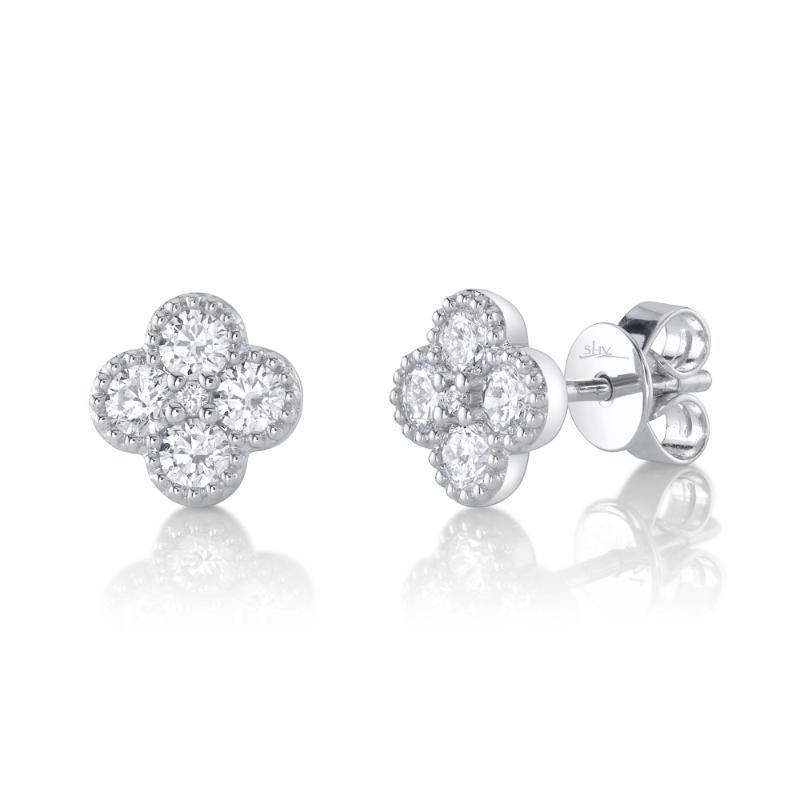 14K White Gold Clover Shaped Stud Earring