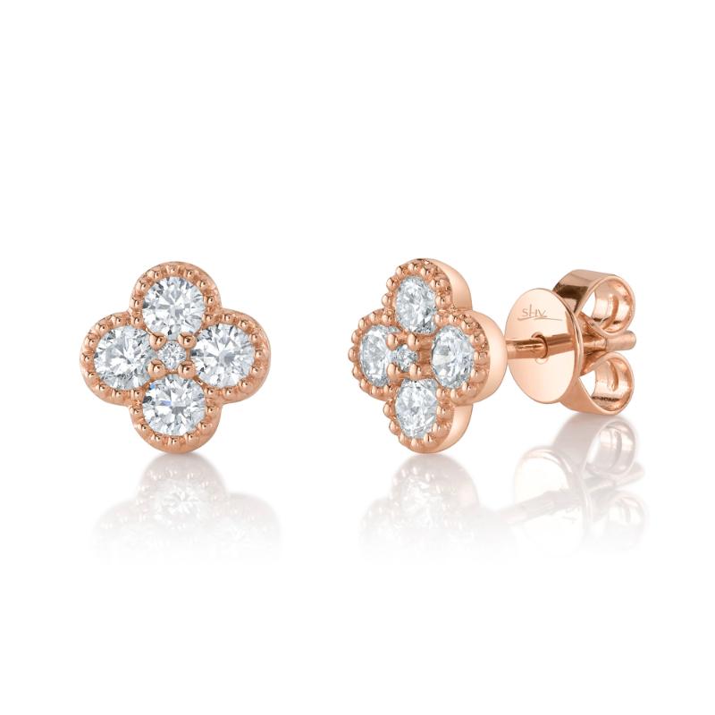 14K Rose Gold Clover Shaped Stud Earring