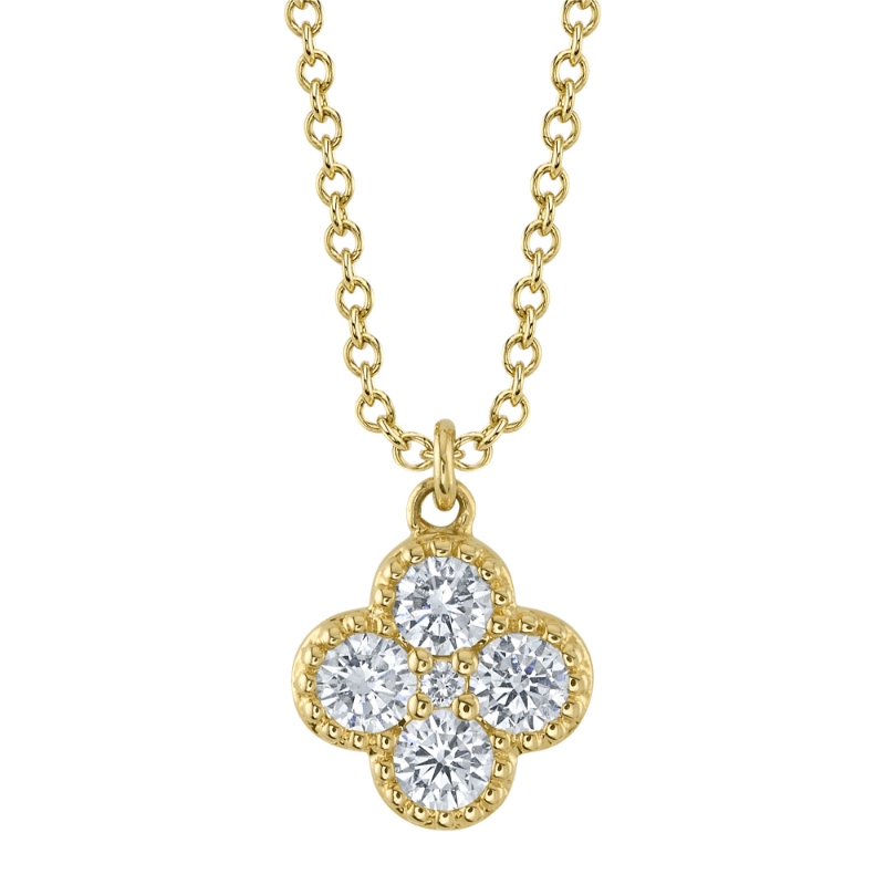 A 14K Yellow Gold Diamond Clover Necklace