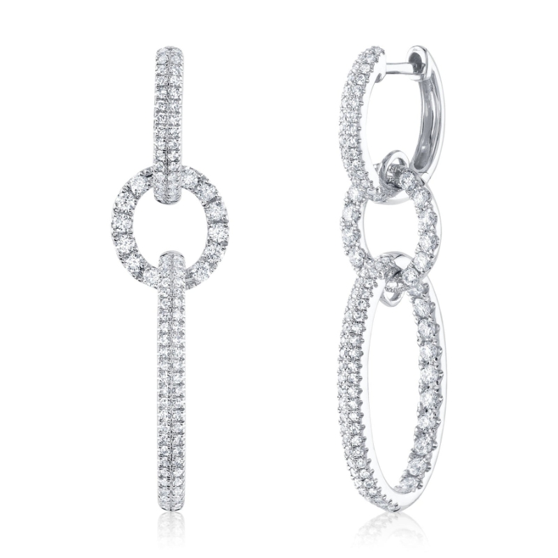 A Pair Of 14K White Gold Diamond Oval Drop Earrings