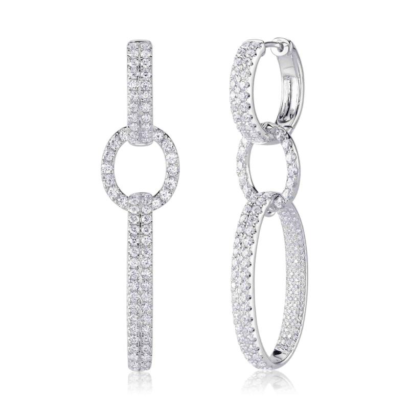 14K White Gold Diamond Oval Drop Earring