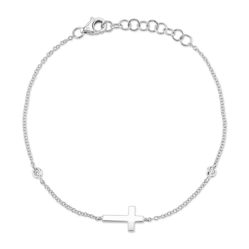 14K White Gold Cross Bracelet