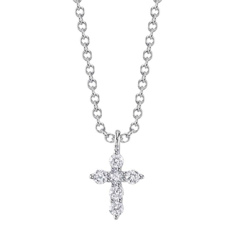 14K White Gold Diamond Cross Necklace