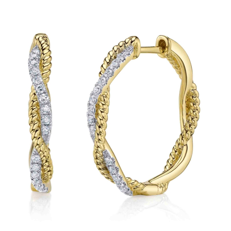 A 14K Yellow Gold Crossover Style Hoop Earrings