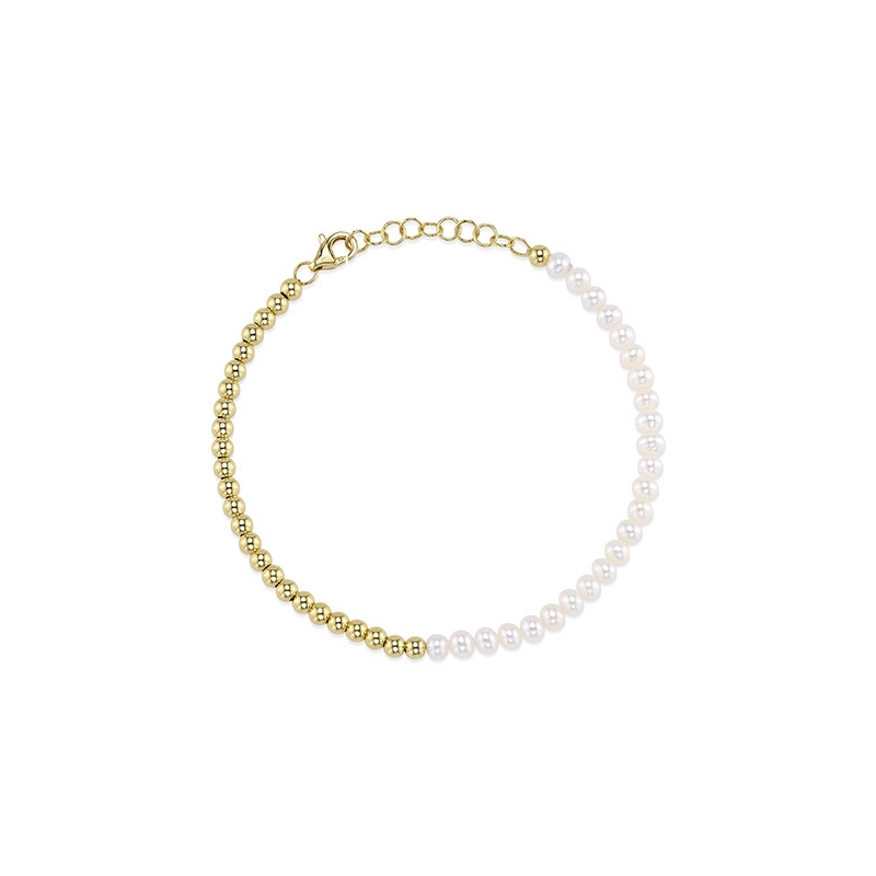 A 14K Yellow Gold Ball And Cultured Pearl Bracelet