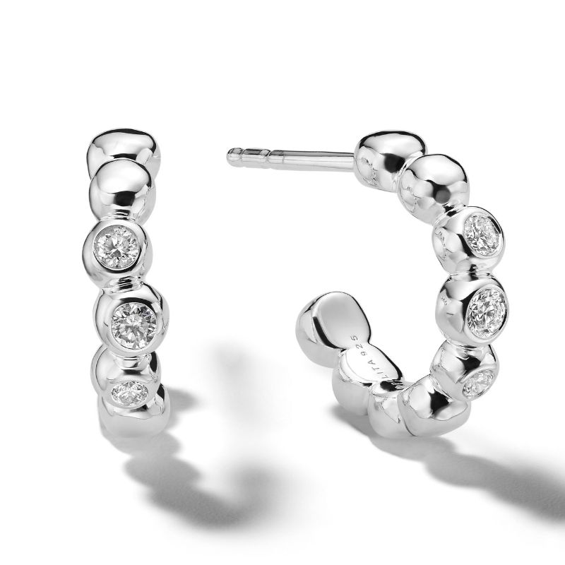 IPPOLITA Stardust Mini Huggie Hoop Earrings in Sterling Silver with Diamonds