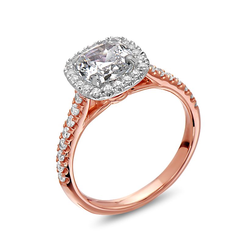 Eli Jewels Point of Love Cushion Halo Semi Mount with Side Diamonds