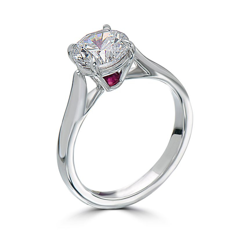 Eli Jewels Ruby Point of Love Round Semi Mount with Side Diamonds