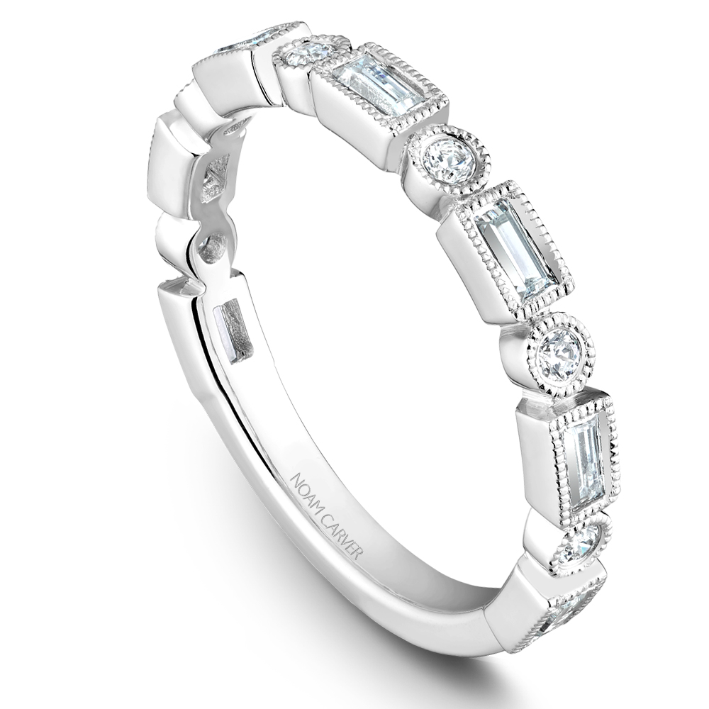 A White Gold Stackable Ring With 6 Round And 7 Baguette Diamonds, .09Ctw Round And .38Ctw Baguette G/H, Si