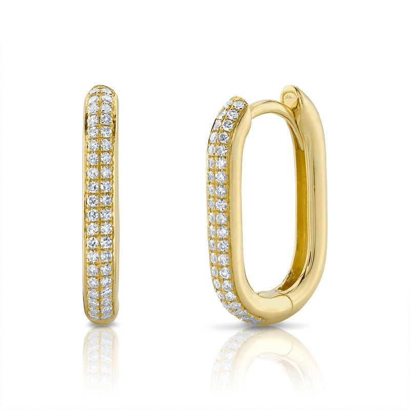A Pair Of 14K Yellow Gold Oblong Hoop Earrings That Are Set With Diamonds Weighing .18 Carat Total. G/H, Vs-Si