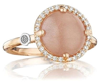 Ladys 18K Rose Gold Peach Moonstone ring