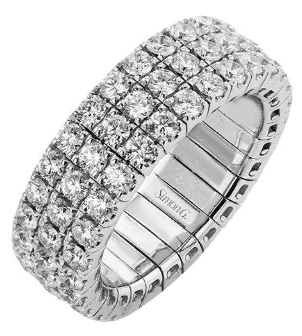 18K white gold three row, stretchy diamond eternity band