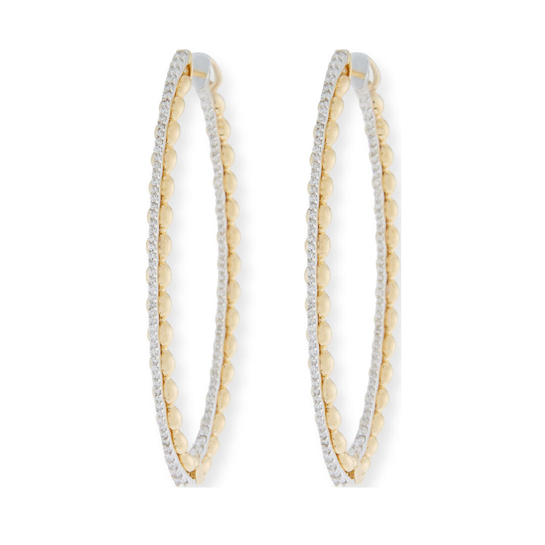 18K white and yellow gold oval hoop earrings with diamonds