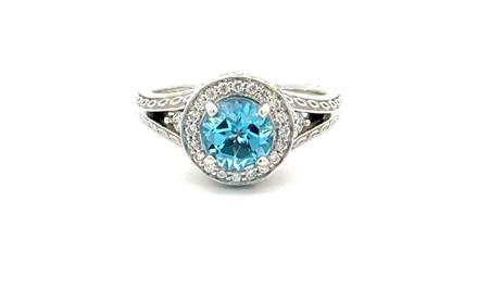 Ladies Swiss Blue Topaz and Diamond Right Hand Ring